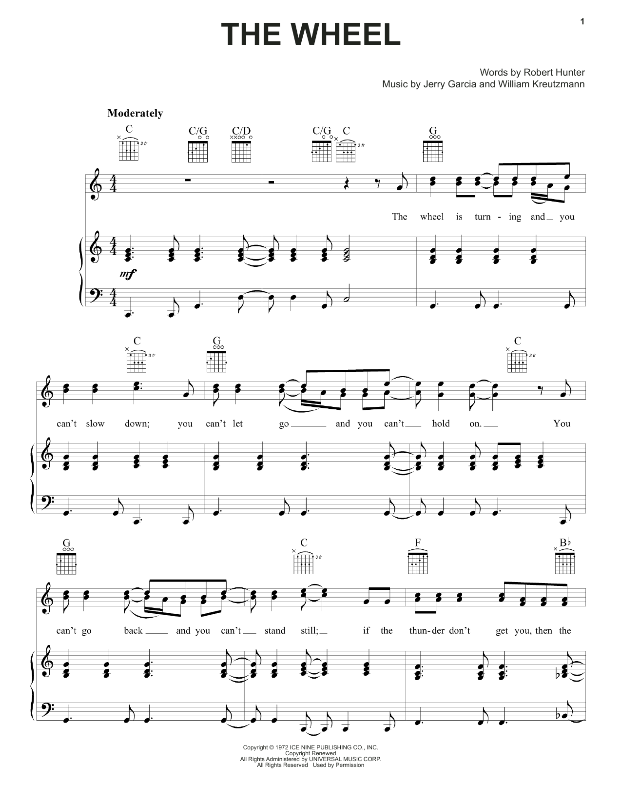 Download Grateful Dead The Wheel Sheet Music and learn how to play Piano, Vocal & Guitar (Right-Hand Melody) PDF digital score in minutes