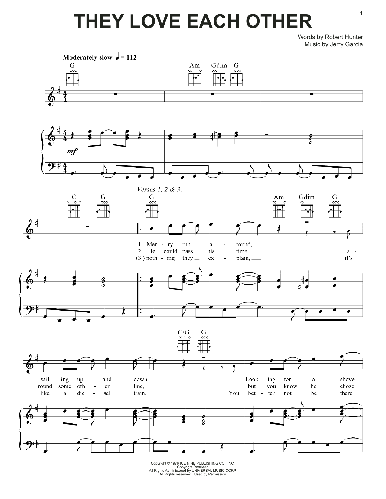 Download Grateful Dead They Love Each Other Sheet Music and learn how to play Piano, Vocal & Guitar (Right-Hand Melody) PDF digital score in minutes