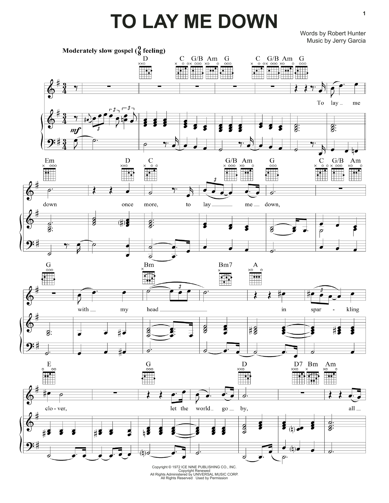 Download Grateful Dead To Lay Me Down Sheet Music and learn how to play Piano, Vocal & Guitar (Right-Hand Melody) PDF digital score in minutes