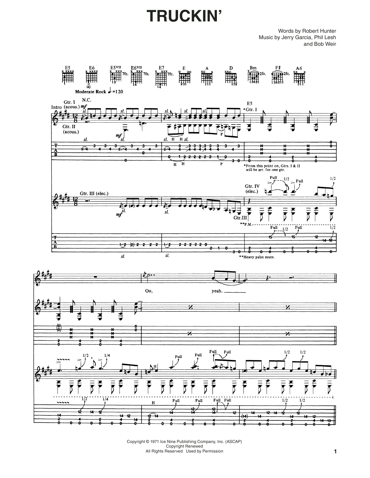 Download Grateful Dead Truckin' Sheet Music and learn how to play Guitar Tab PDF digital score in minutes