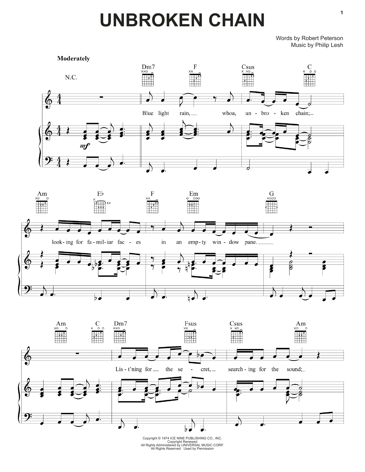 Download Grateful Dead Unbroken Chain Sheet Music and learn how to play Piano, Vocal & Guitar (Right-Hand Melody) PDF digital score in minutes