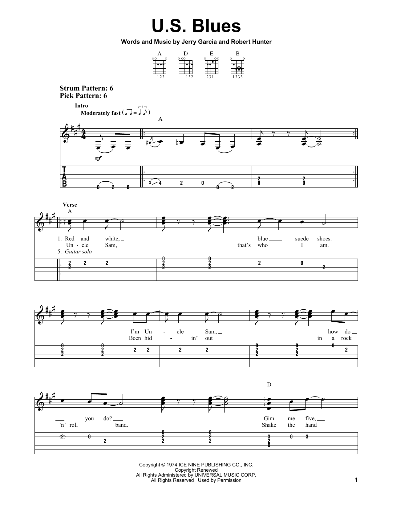 Download Grateful Dead U.S. Blues Sheet Music and learn how to play Easy Guitar Tab PDF digital score in minutes