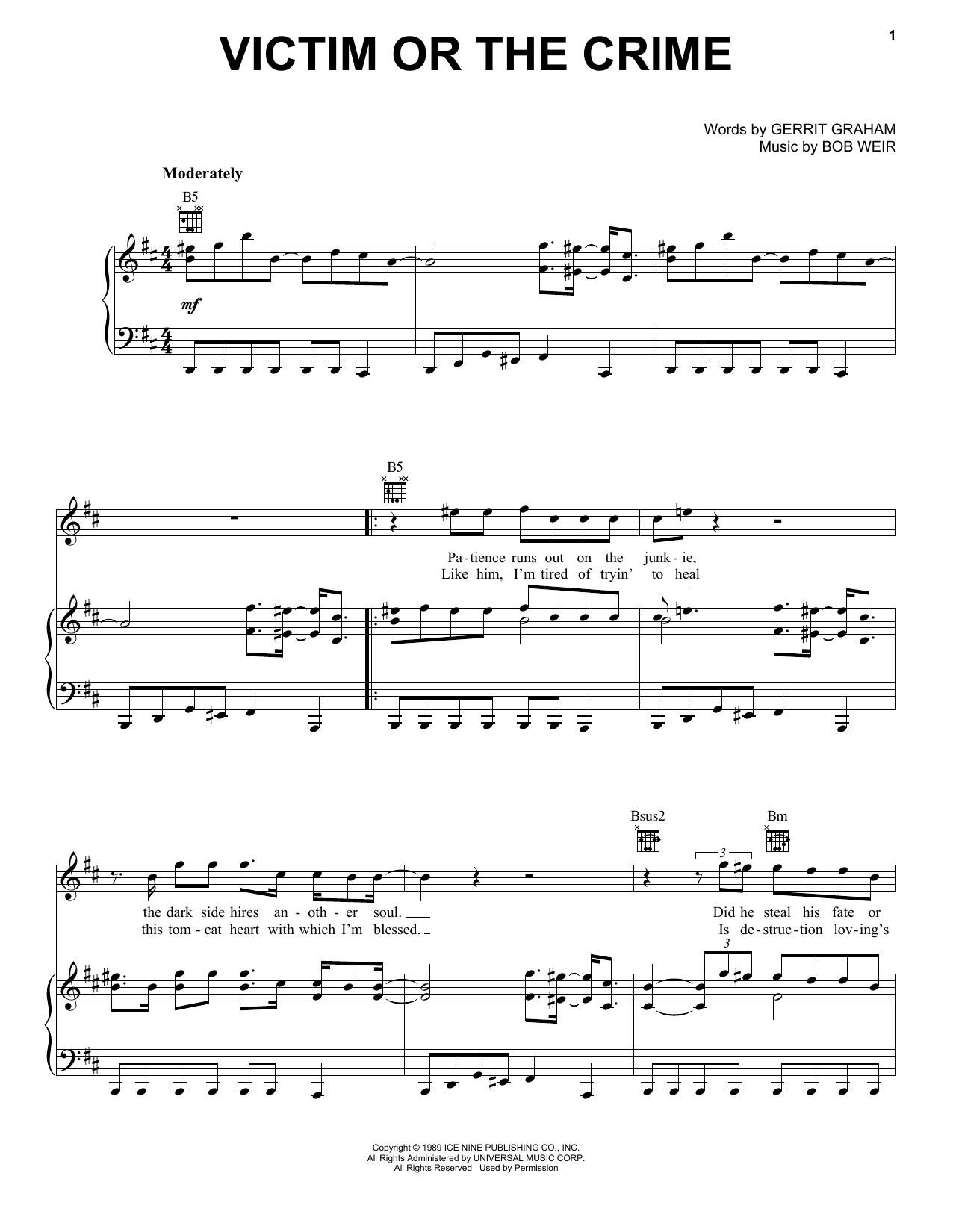 Download Grateful Dead Victim Or The Crime Sheet Music and learn how to play Piano, Vocal & Guitar (Right-Hand Melody) PDF digital score in minutes