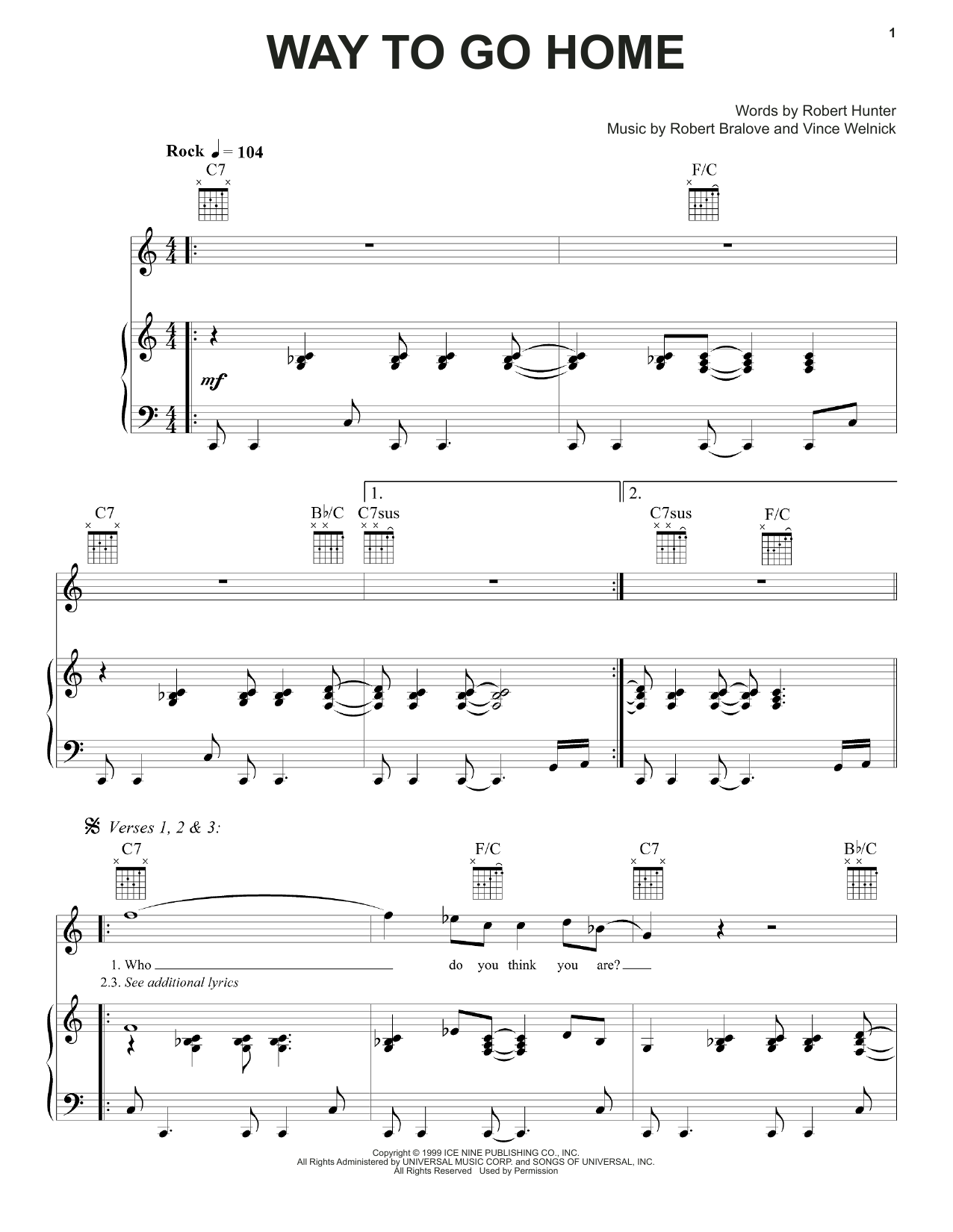 Download Grateful Dead Way To Go Home Sheet Music and learn how to play Piano, Vocal & Guitar (Right-Hand Melody) PDF digital score in minutes