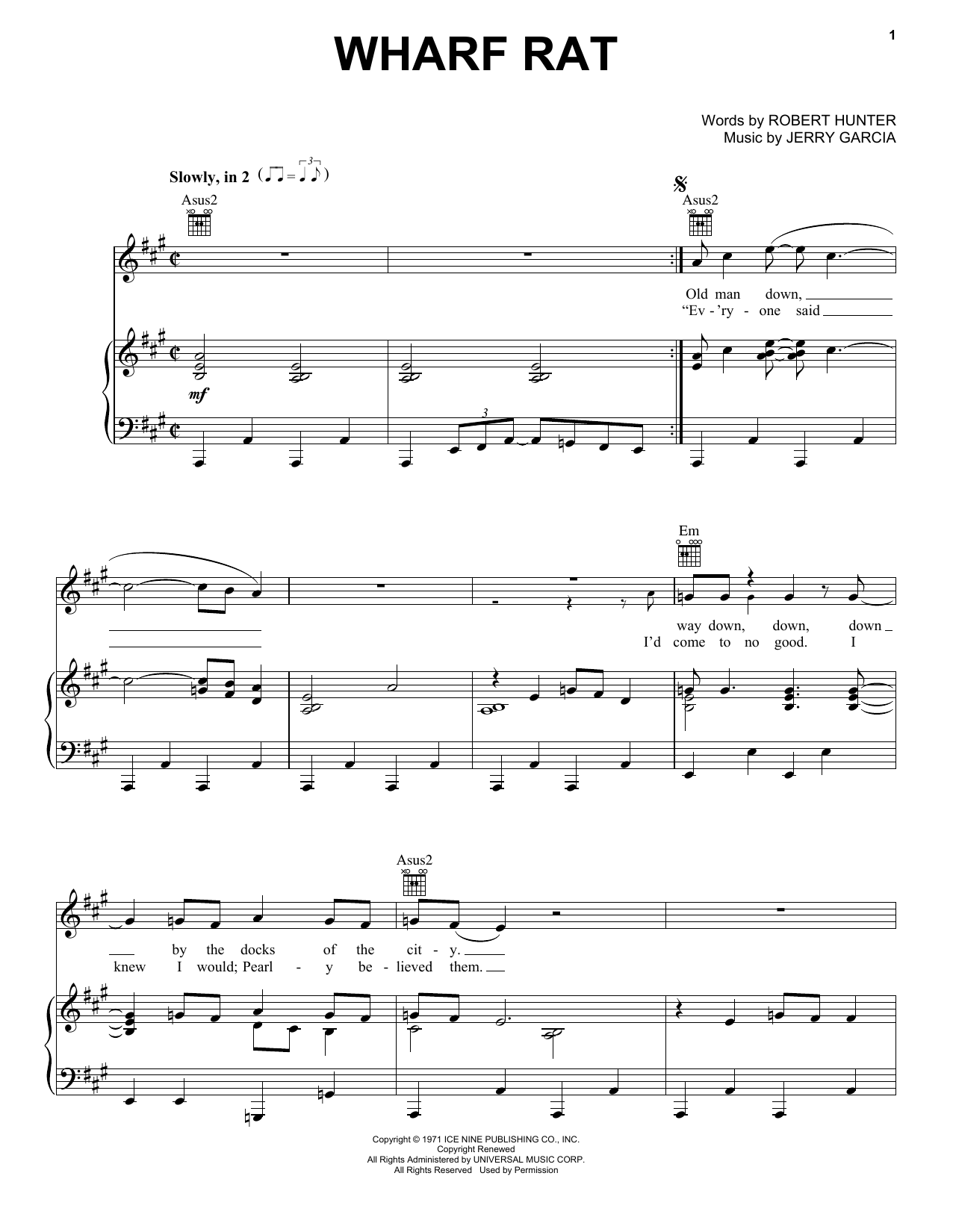 Download Grateful Dead Wharf Rat Sheet Music and learn how to play Piano, Vocal & Guitar (Right-Hand Melody) PDF digital score in minutes