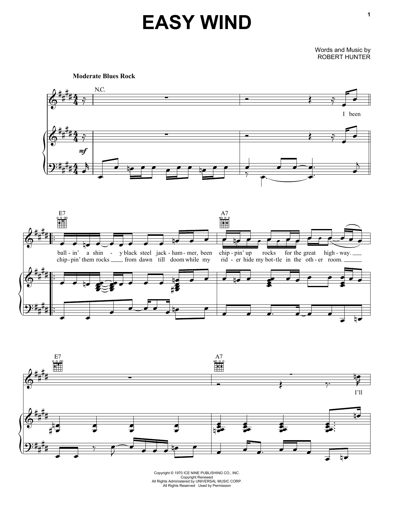 Grateful Dead "Easy Wind" Sheet Music Notes Download Printable PDF