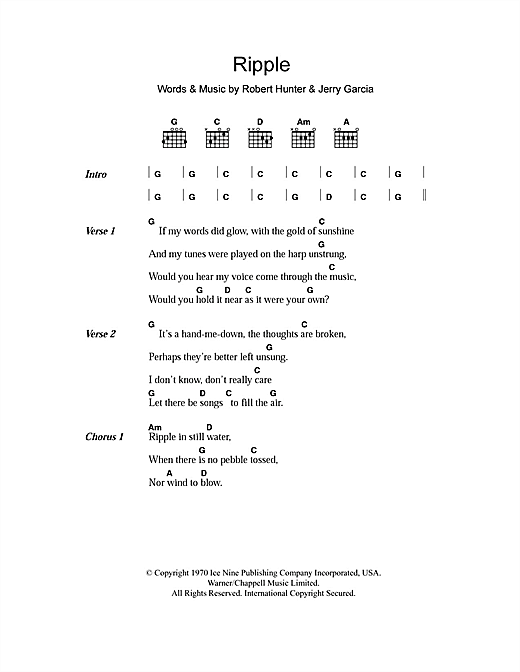 Grateful Dead Ripple Sheet Music Notes Download Printable PDF Score 