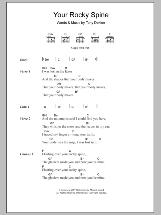 Download Great Lake Swimmers Your Rocky Spine Sheet Music and learn how to play Lyrics & Chords PDF digital score in minutes