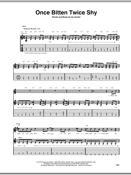 Download Great White Once Bitten Twice Shy Sheet Music and learn how to play Easy Guitar Tab PDF digital score in minutes