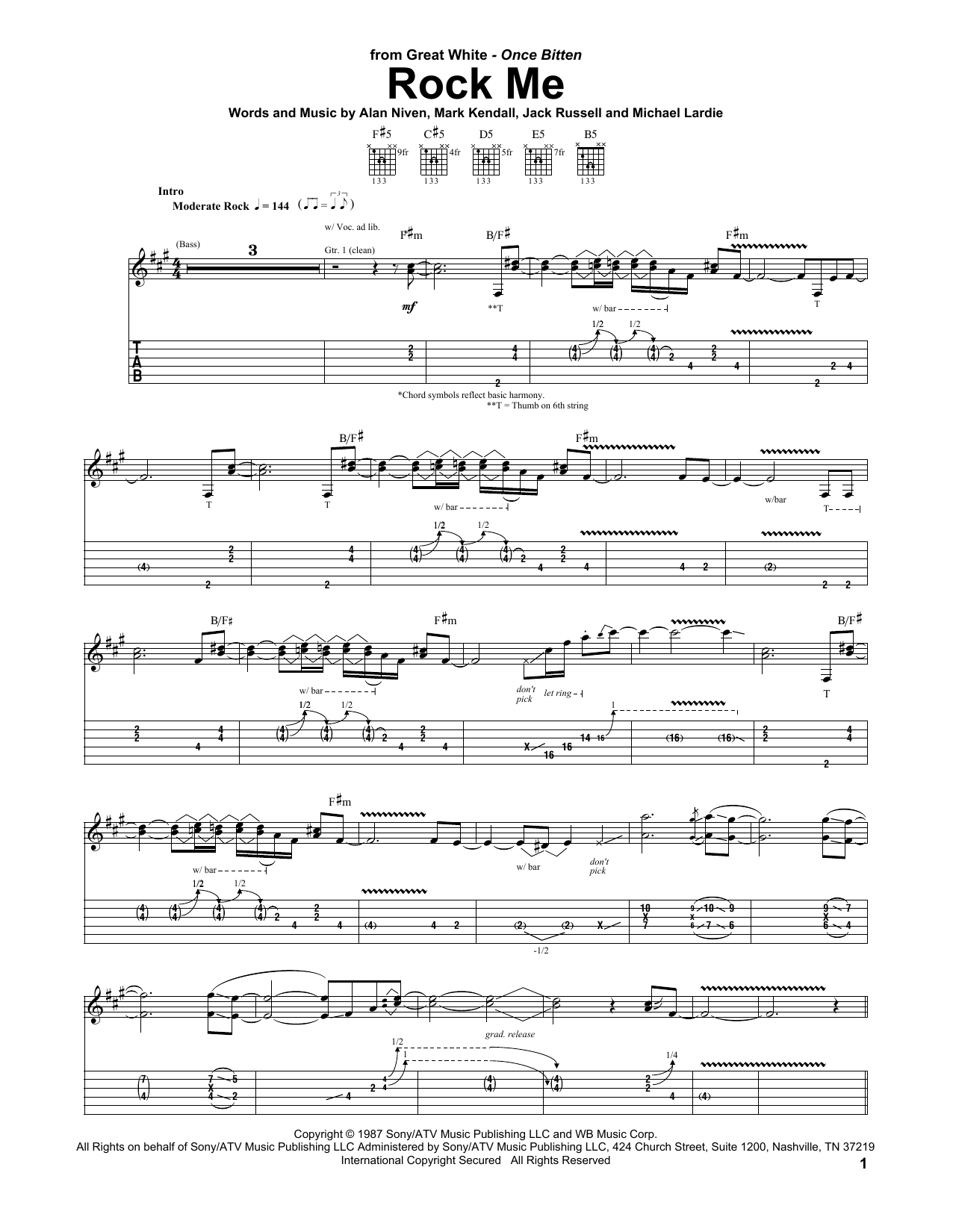 Download Great White Rock Me Sheet Music and learn how to play Guitar Tab PDF digital score in minutes