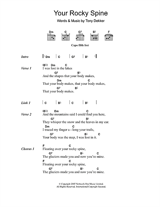 Download Great Lake Swimmers Your Rocky Spine Sheet Music and learn how to play Lyrics & Chords PDF digital score in minutes