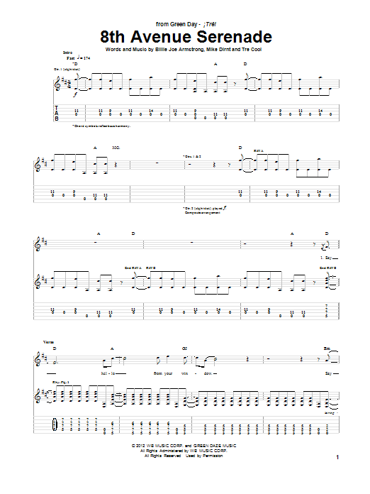 Download Green Day 8th Avenue Serenade Sheet Music and learn how to play Guitar Tab PDF digital score in minutes