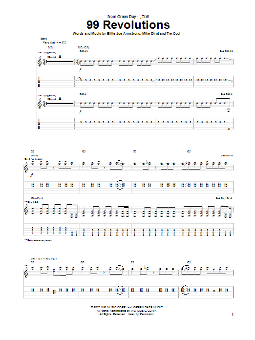 Download Green Day 99 Revolutions Sheet Music and learn how to play Guitar Tab PDF digital score in minutes