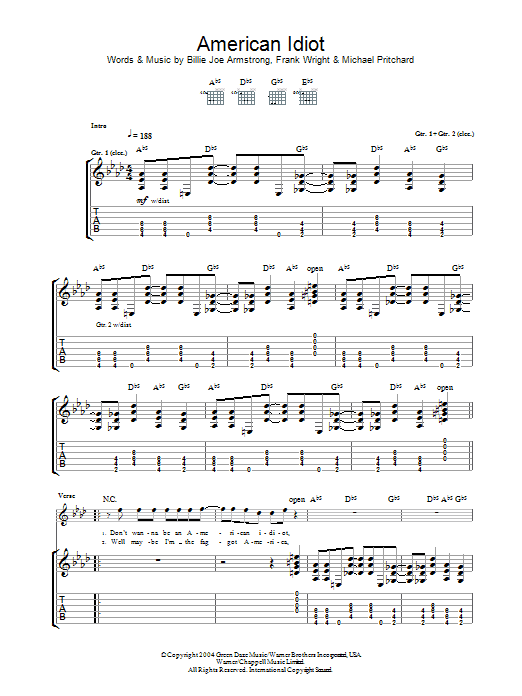 Download Green Day American Idiot Sheet Music and learn how to play Lyrics & Chords PDF digital score in minutes