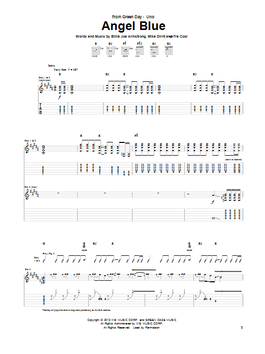 Download Green Day Angel Blue Sheet Music and learn how to play Guitar Tab PDF digital score in minutes