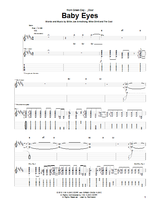 Download Green Day Baby Eyes Sheet Music and learn how to play Guitar Tab PDF digital score in minutes