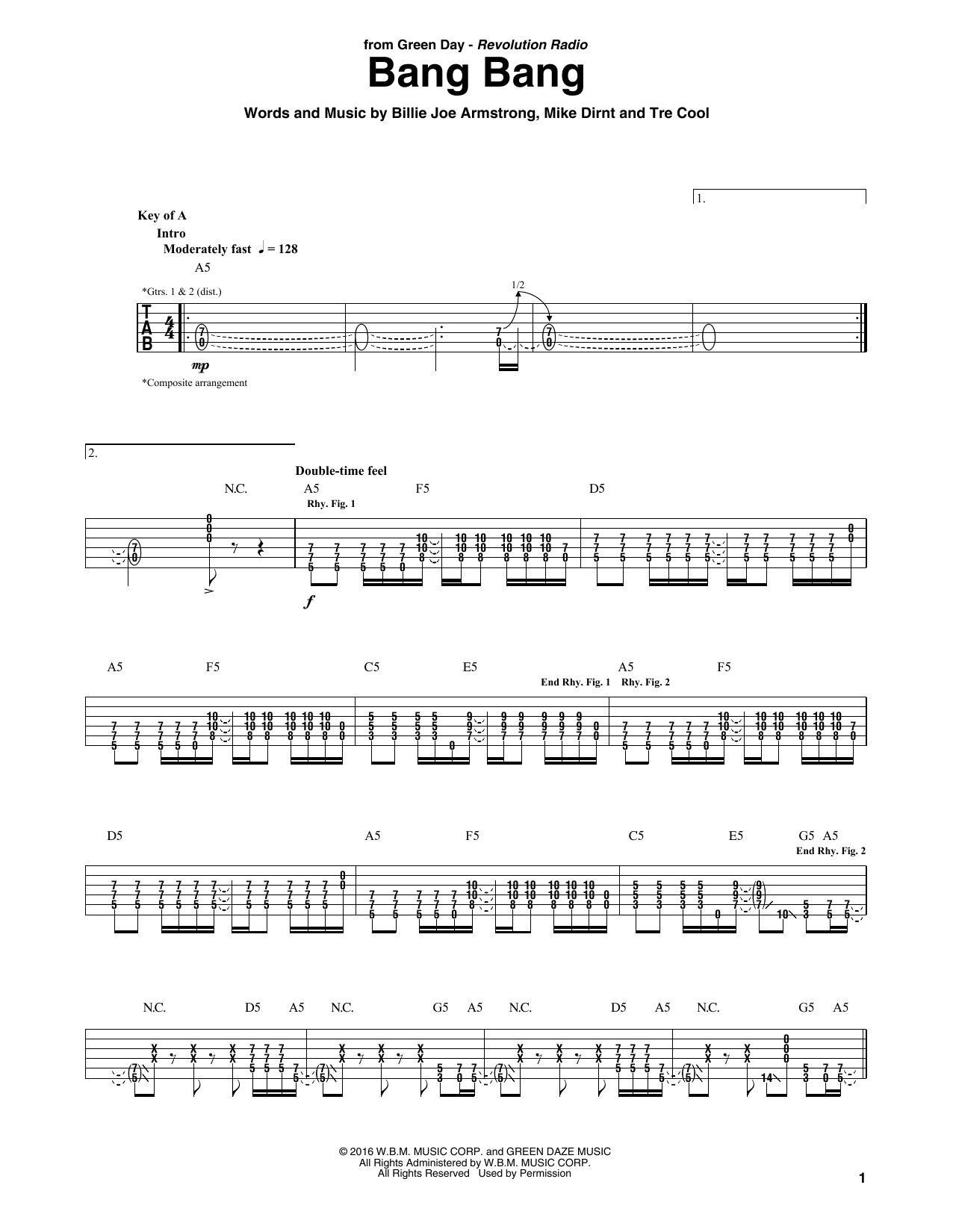Download Green Day Bang Bang Sheet Music and learn how to play Guitar Tab PDF digital score in minutes