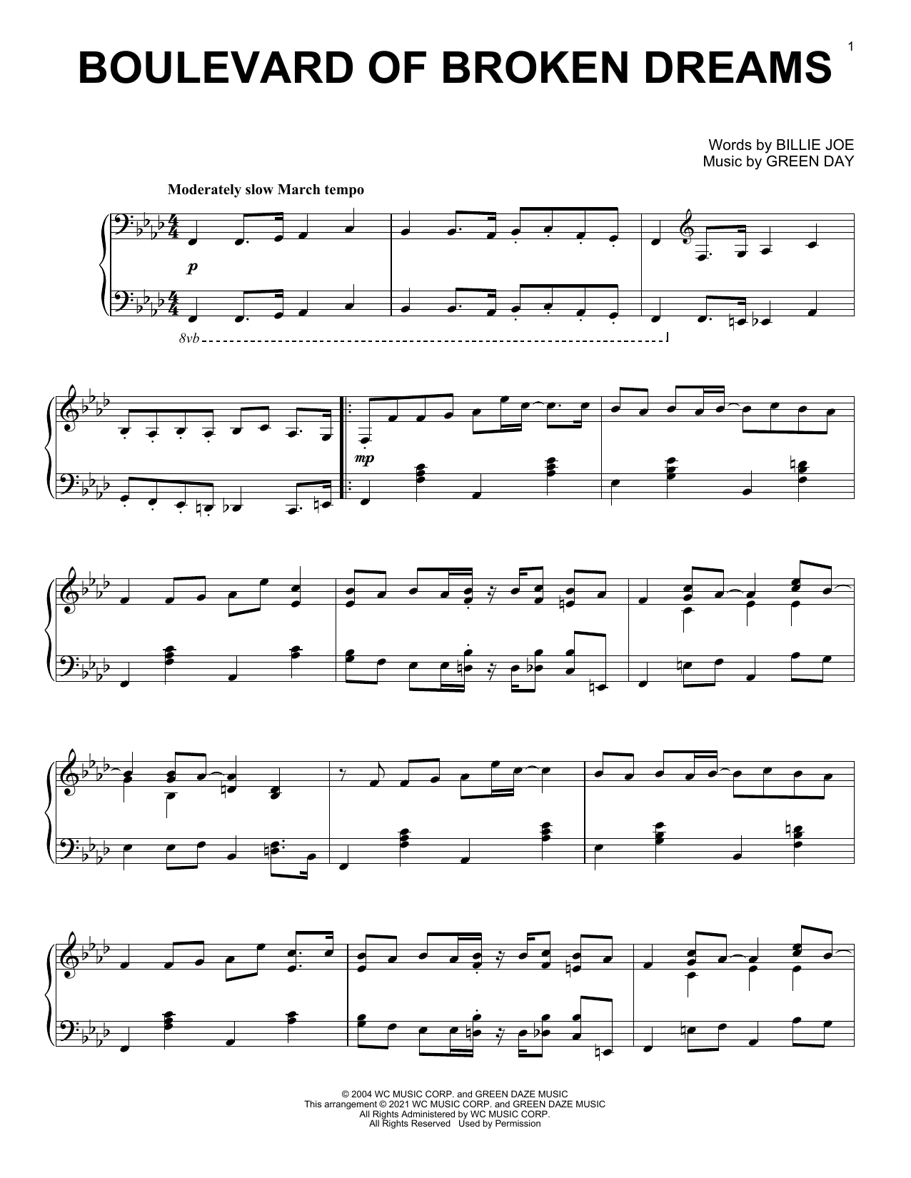 Download Green Day Boulevard Of Broken Dreams [Classical version] Sheet Music and learn how to play Piano Solo PDF digital score in minutes