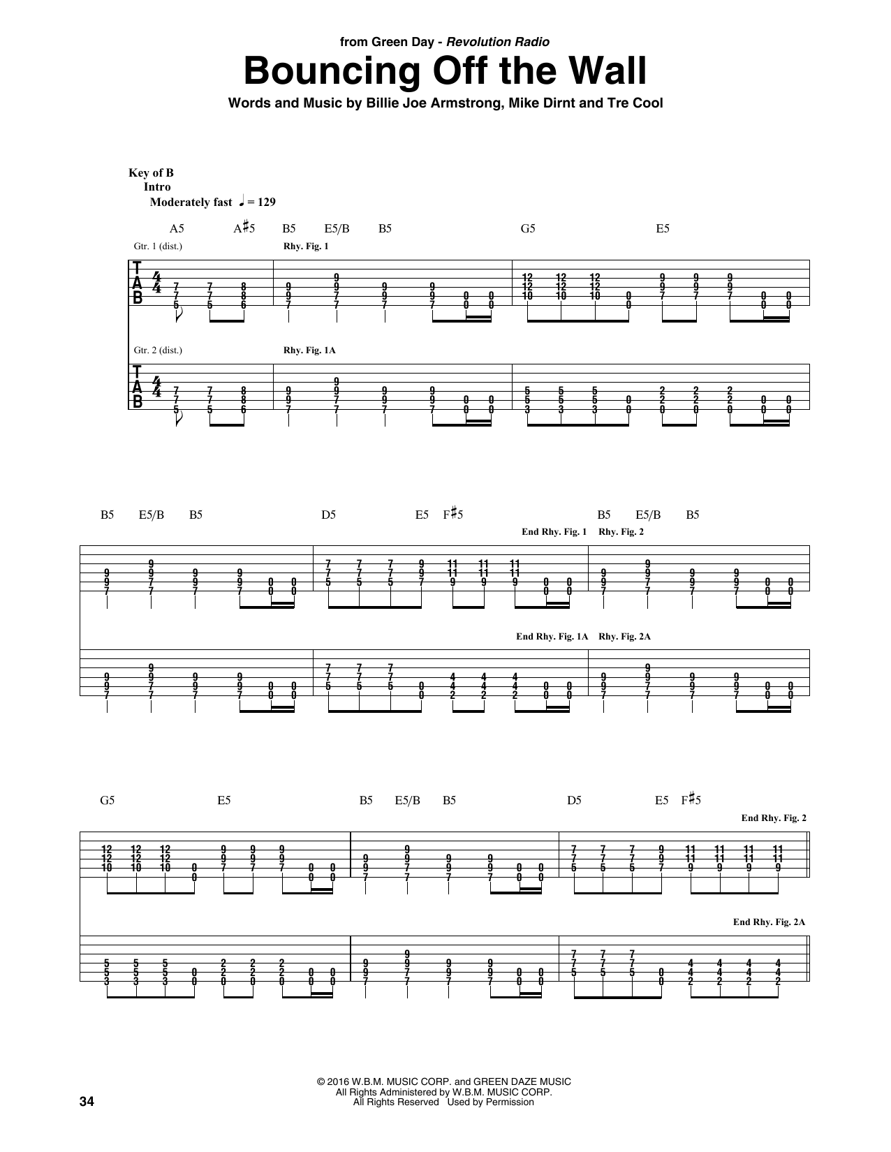 Download Green Day Bouncing Off The Wall Sheet Music and learn how to play Guitar Tab PDF digital score in minutes