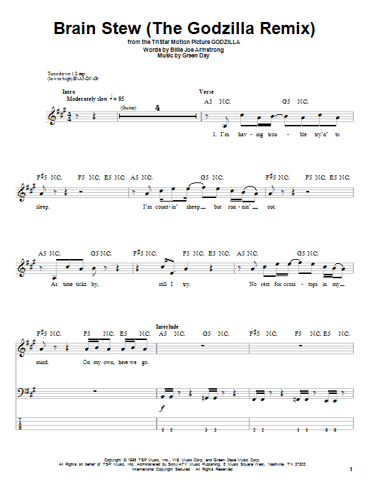 Download Green Day Brain Stew (The Godzilla Remix) Sheet Music and learn how to play Drums Transcription PDF digital score in minutes