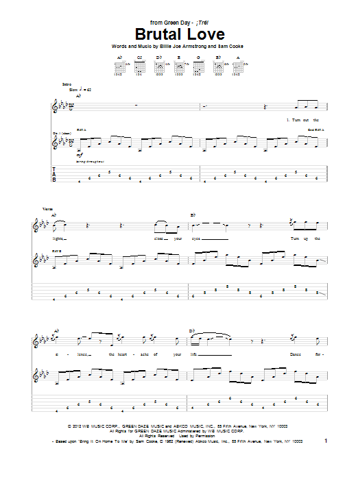 Download Green Day Brutal Love Sheet Music and learn how to play Guitar Tab PDF digital score in minutes
