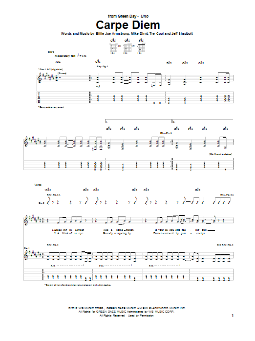 Download Green Day Carpe Diem Sheet Music and learn how to play Guitar Tab PDF digital score in minutes