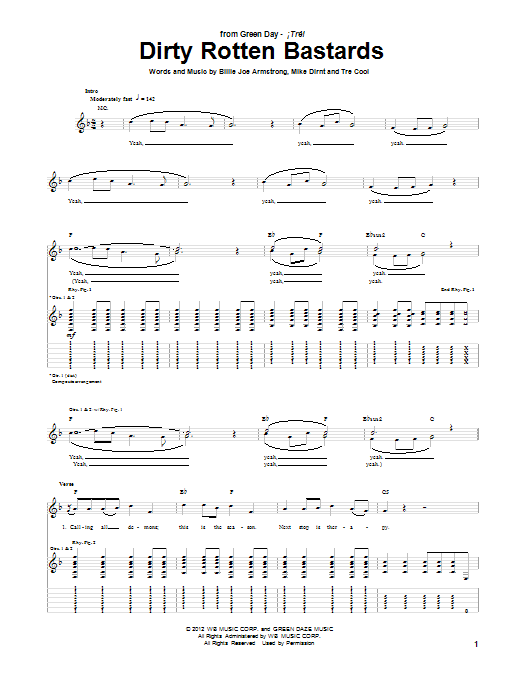 Download Green Day Dirty Rotten Bastards Sheet Music and learn how to play Guitar Tab PDF digital score in minutes