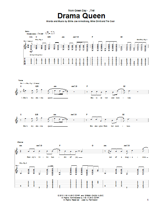 Download Green Day Drama Queen Sheet Music and learn how to play Guitar Tab PDF digital score in minutes