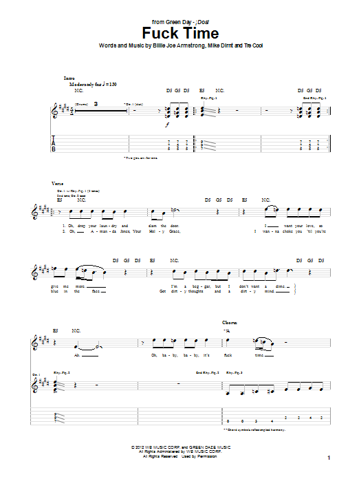 Download Green Day F*** Time Sheet Music and learn how to play Guitar Tab PDF digital score in minutes