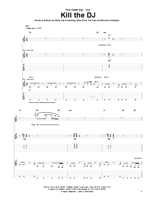 Download Green Day Kill The DJ Sheet Music and learn how to play Guitar Tab PDF digital score in minutes