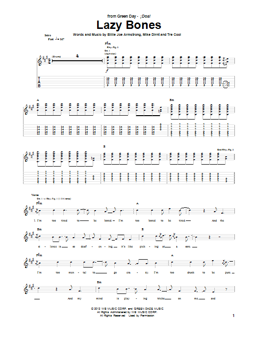 Download Green Day Lazy Bones Sheet Music and learn how to play Guitar Tab PDF digital score in minutes