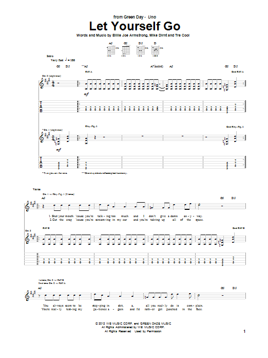Download Green Day Let Yourself Go Sheet Music and learn how to play Guitar Tab PDF digital score in minutes