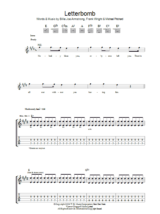 Download Green Day Letterbomb Sheet Music and learn how to play Guitar Tab PDF digital score in minutes