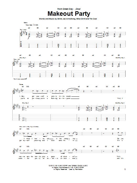 Download Green Day Makeout Party Sheet Music and learn how to play Guitar Tab PDF digital score in minutes