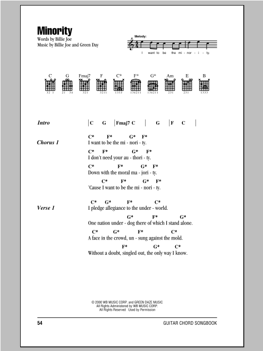 Download Green Day Minority Sheet Music and learn how to play Lyrics & Chords PDF digital score in minutes