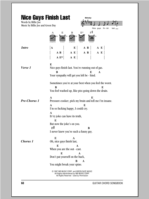 Download Green Day Nice Guys Finish Last Sheet Music and learn how to play Lyrics & Chords PDF digital score in minutes