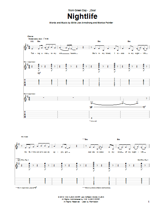 Download Green Day Nightlife Sheet Music and learn how to play Guitar Tab PDF digital score in minutes