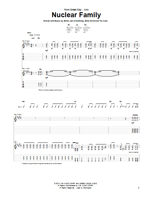 Download Green Day Nuclear Family Sheet Music and learn how to play Guitar Tab PDF digital score in minutes