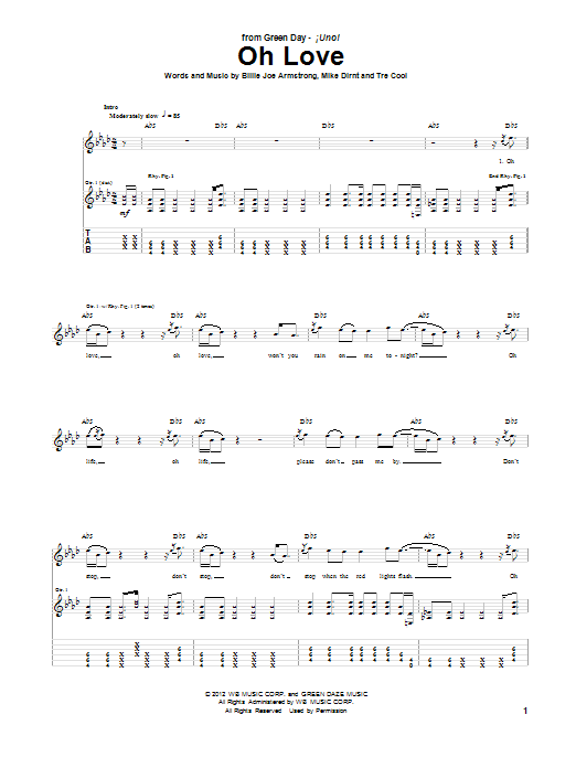Download Green Day Oh Love Sheet Music and learn how to play Guitar Tab PDF digital score in minutes