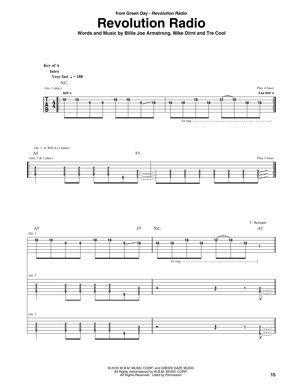 Download Green Day Revolution Radio Sheet Music and learn how to play Guitar Tab PDF digital score in minutes