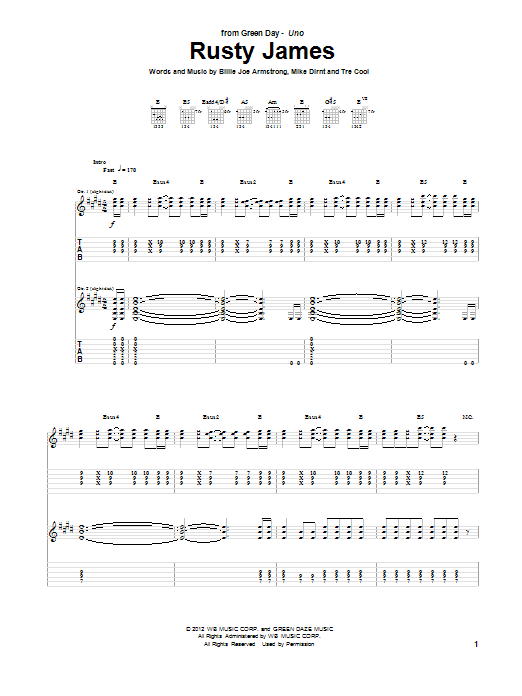 Download Green Day Rusty James Sheet Music and learn how to play Guitar Tab PDF digital score in minutes