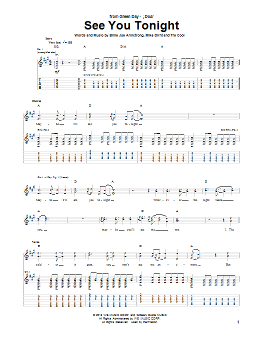 Download Green Day See You Tonight Sheet Music and learn how to play Guitar Tab PDF digital score in minutes
