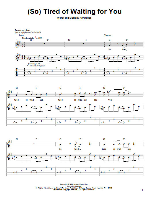 Download Green Day (So) Tired Of Waiting For You Sheet Music and learn how to play Guitar Tab PDF digital score in minutes