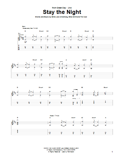 Download Green Day Stay The Night Sheet Music and learn how to play Guitar Tab PDF digital score in minutes