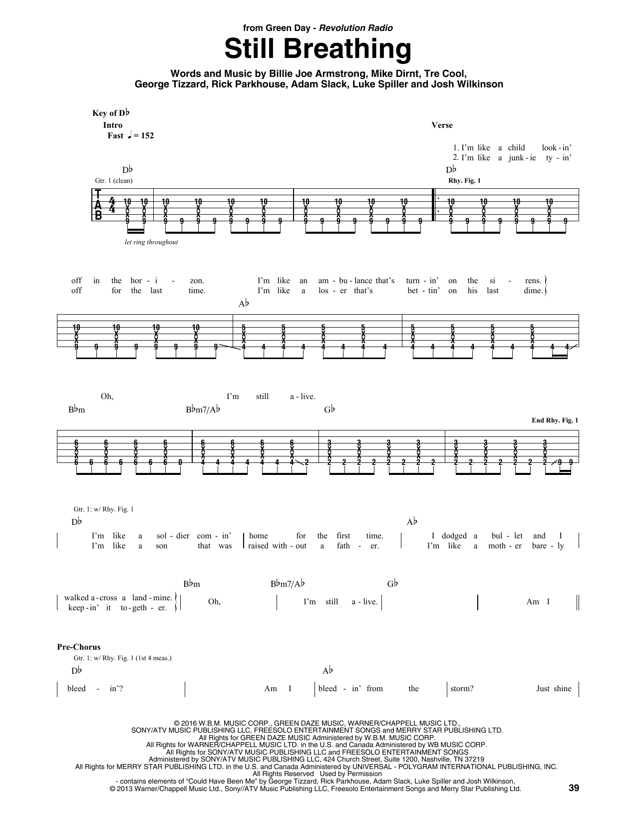 Download Green Day Still Breathing Sheet Music and learn how to play Guitar Tab PDF digital score in minutes