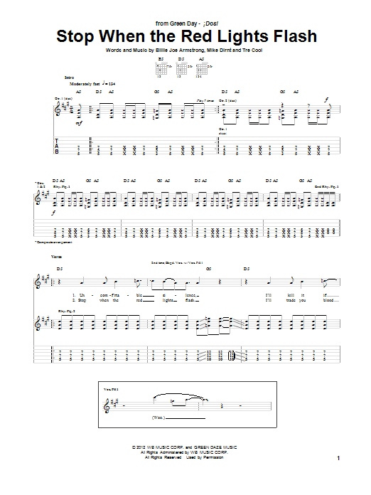Download Green Day Stop When The Red Lights Flash Sheet Music and learn how to play Guitar Tab PDF digital score in minutes