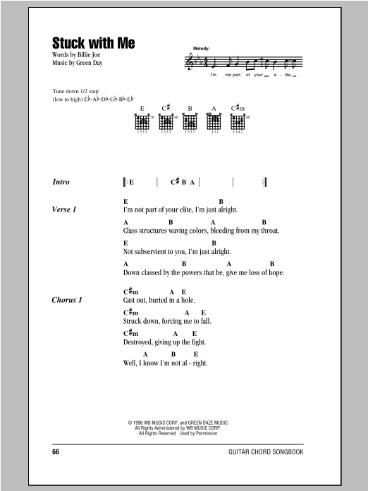 Download Green Day Stuck With Me Sheet Music and learn how to play Lyrics & Chords PDF digital score in minutes