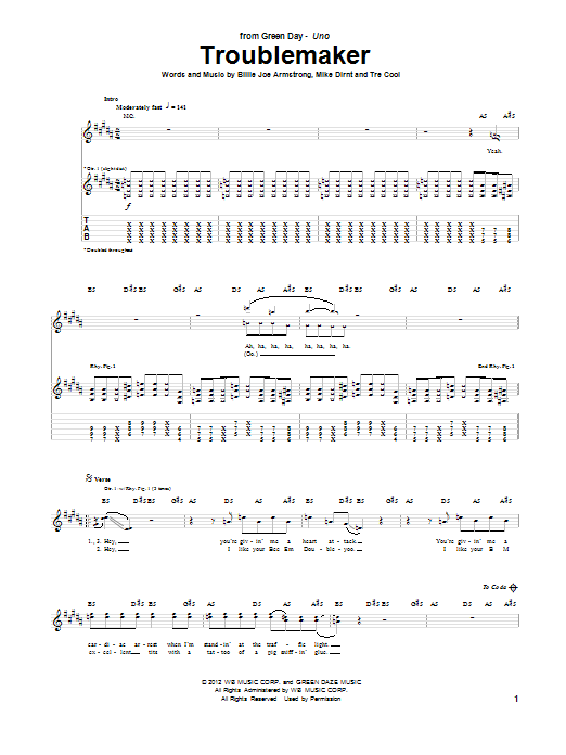 Download Green Day Troublemaker Sheet Music and learn how to play Guitar Tab PDF digital score in minutes