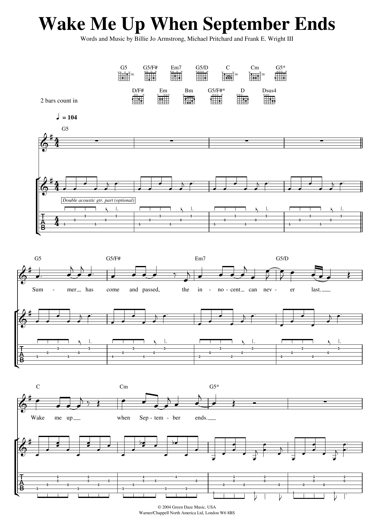 Download Green Day Wake Me Up When September Ends Sheet Music and learn how to play Drums PDF digital score in minutes