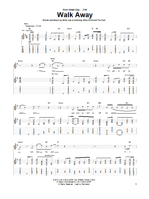 Download Green Day Walk Away Sheet Music and learn how to play Guitar Tab PDF digital score in minutes